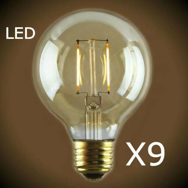Edison style vintage light bulbsLED Filament Edison Light Bulb - G25 Globe - 9 Bulb Pack