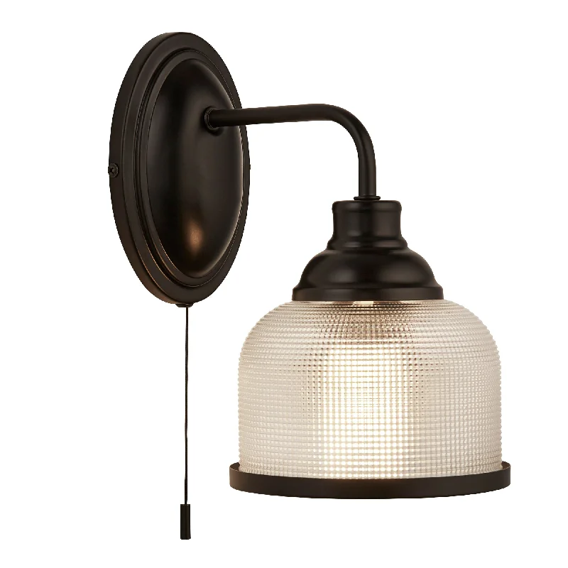 ceramic wall lamps with hand - painted designs for an artistic touchHighworth 1Lt Wall Light - Black and Clear
