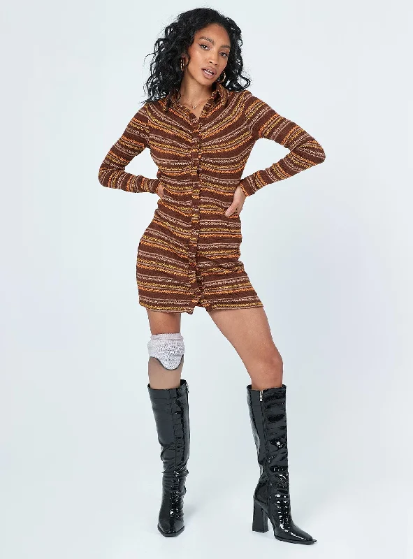 Dalton Long Sleeve Mini Dress Brown Multi