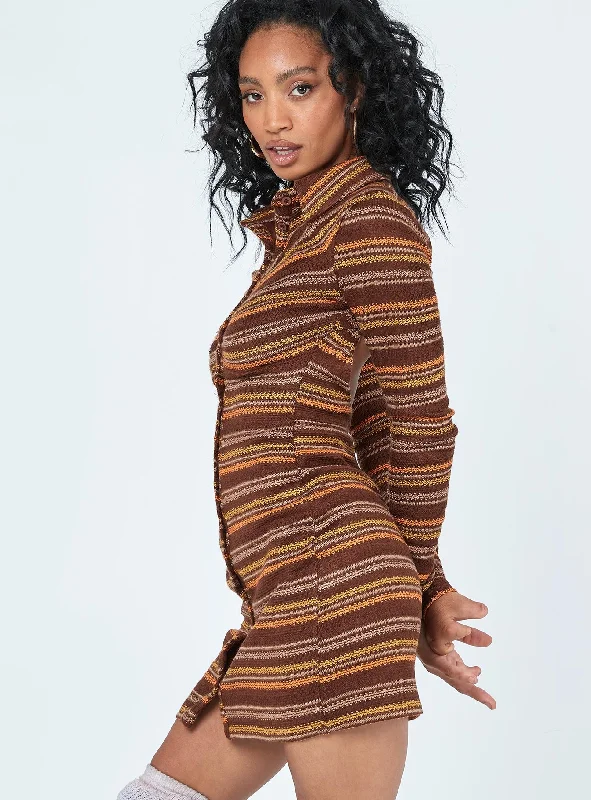 Dalton Long Sleeve Mini Dress Brown Multi