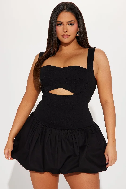 Evie Bubble Mini Dress - Black