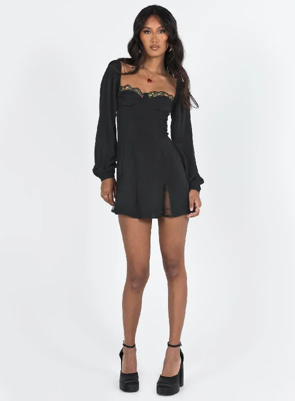 Floreto Long Sleeve Mini Dress Black