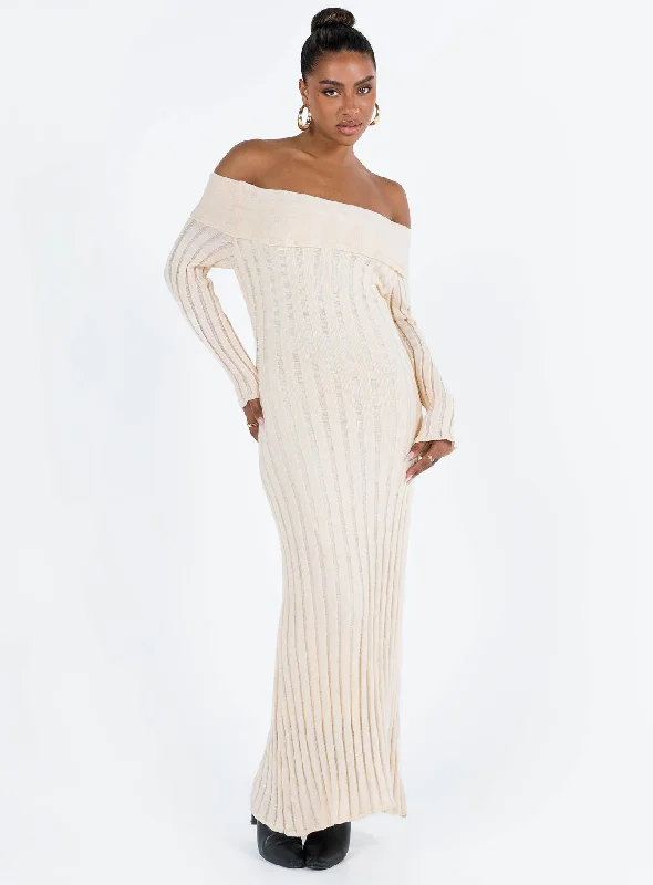 Lefler Off The Shoulder Maxi Dress Beige