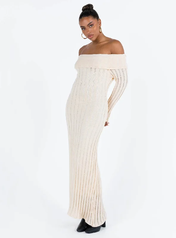 Lefler Off The Shoulder Maxi Dress Beige