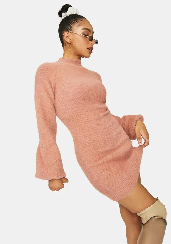 Mauve Dreams Mock Neck Sweater Dress