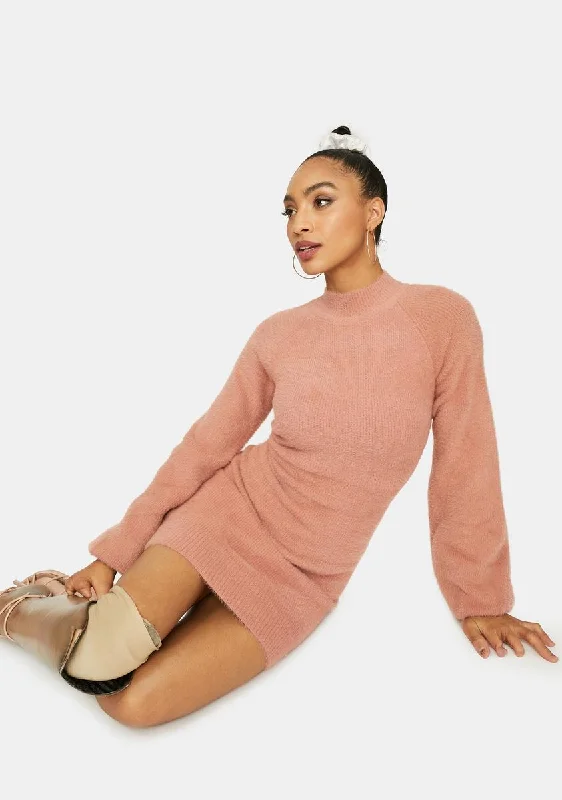 Mauve Dreams Mock Neck Sweater Dress