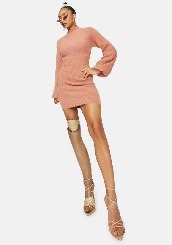 Mauve Dreams Mock Neck Sweater Dress