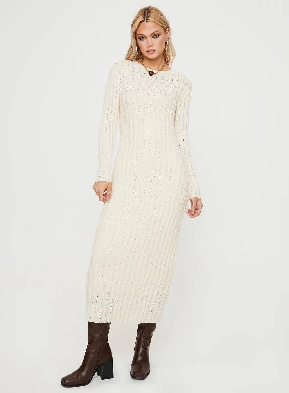 Rahne Long Sleeve Knit Maxi Dress Cream