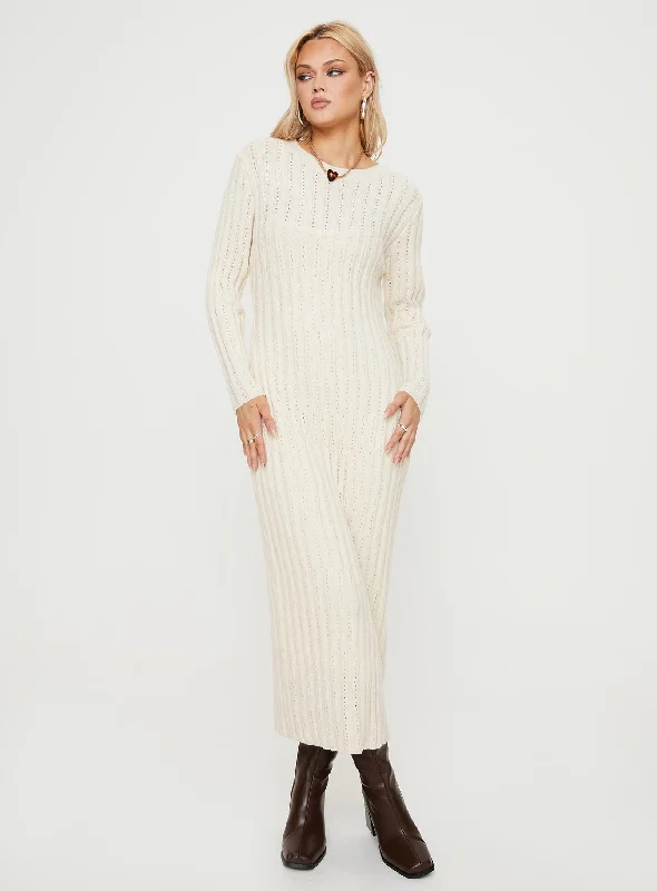 Rahne Long Sleeve Knit Maxi Dress Cream