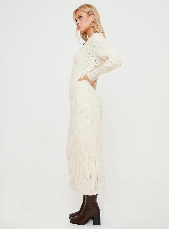 Rahne Long Sleeve Knit Maxi Dress Cream