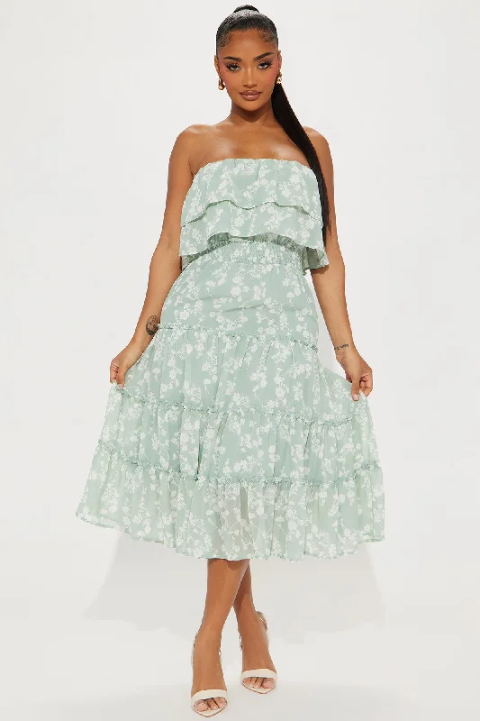 Sandra Chiffon Midi Dress - Green/combo