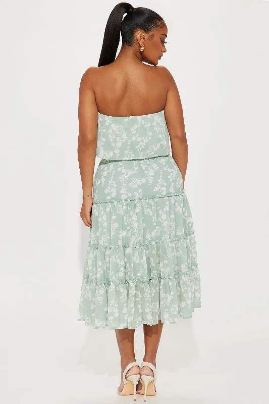 Sandra Chiffon Midi Dress - Green/combo