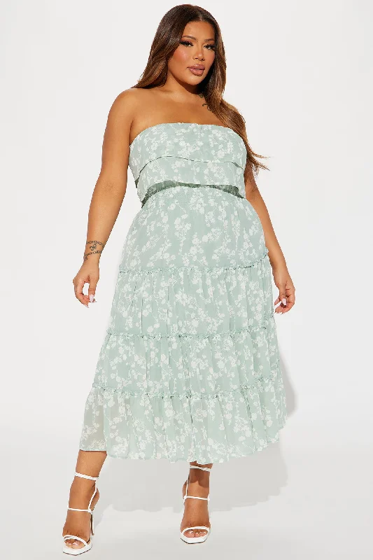 Sandra Chiffon Midi Dress - Green/combo