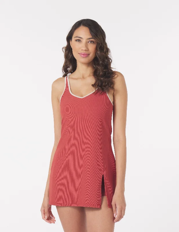 Sculpt Dress: Brick Red/Oatmilk Trim