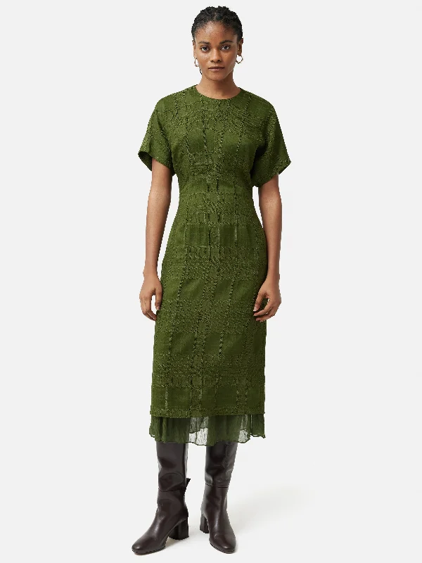 Textured Check Midi Dress | Green