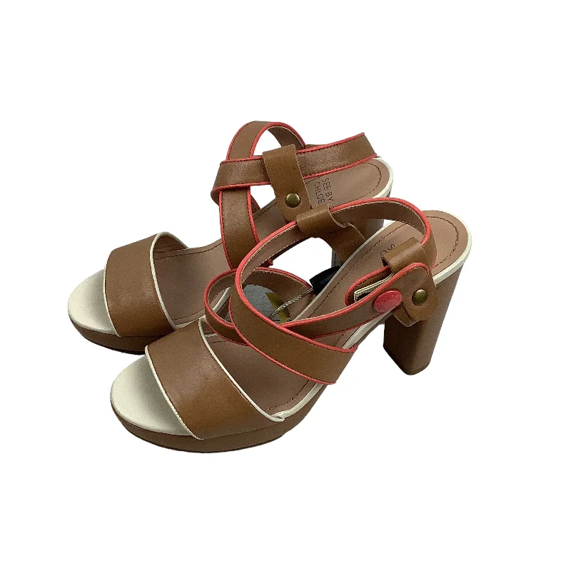 Tan Sandals Designer See By Chloe, Size 7.5 (38)