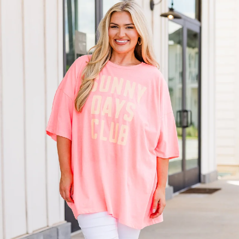 Always Blooming Boyfriend Tee, Neon Coral Pink