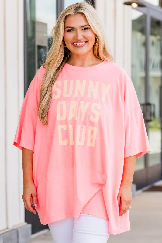 Always Blooming Boyfriend Tee, Neon Coral Pink