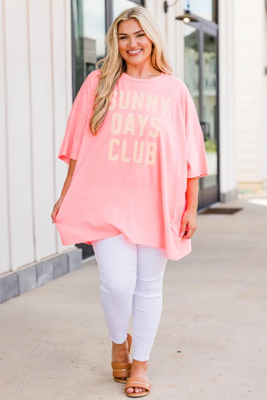 Always Blooming Boyfriend Tee, Neon Coral Pink