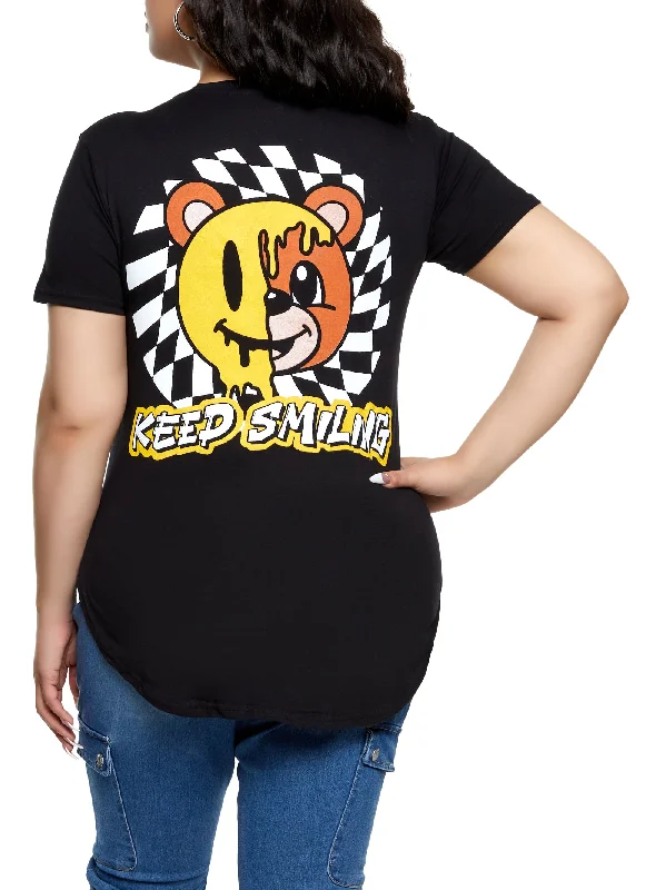 Plus Size Keep Smiling Checkered Graphic Tee