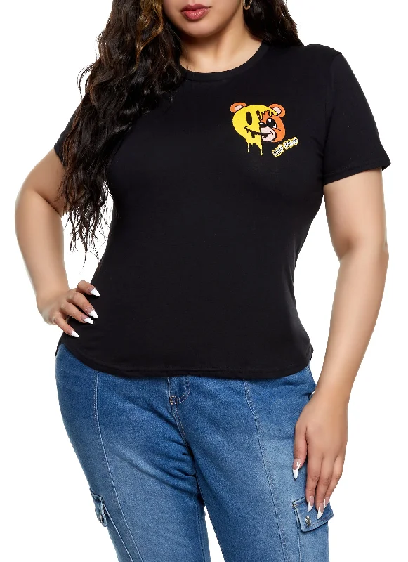 Plus Size Keep Smiling Checkered Graphic Tee