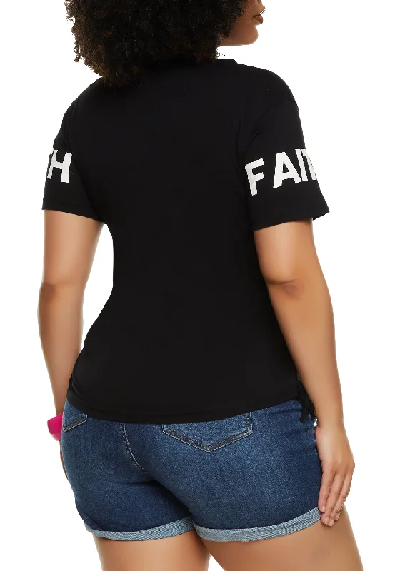 Plus Size Sequin Faith Hope Love Ruched Graphic T Shirt