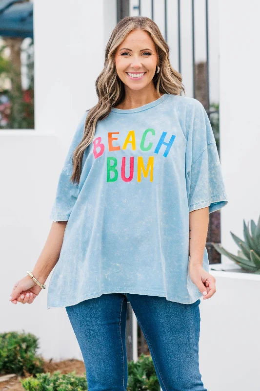 Down By The Coast Boyfriend Tee, Ice Blue Acid Wash