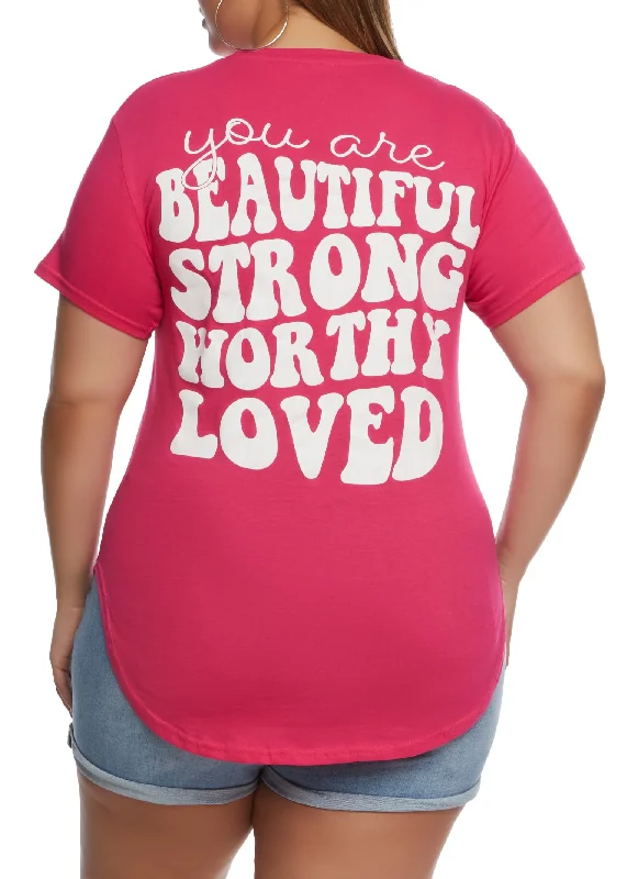 Plus Size Beautiful Positive Vibes Only Graphic High Low Tee