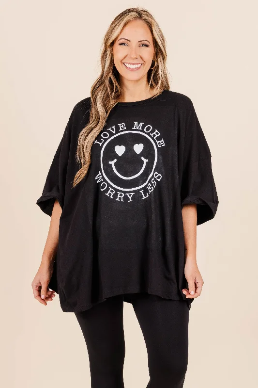 Love More, Worry Less Boyfriend Tee, Black