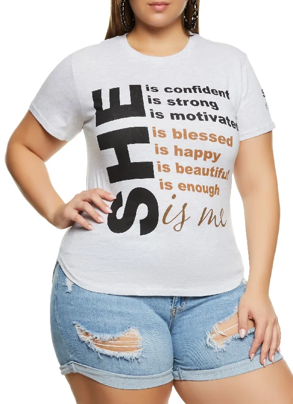 Plus Size She is Me High Low Hem Graphic Tee