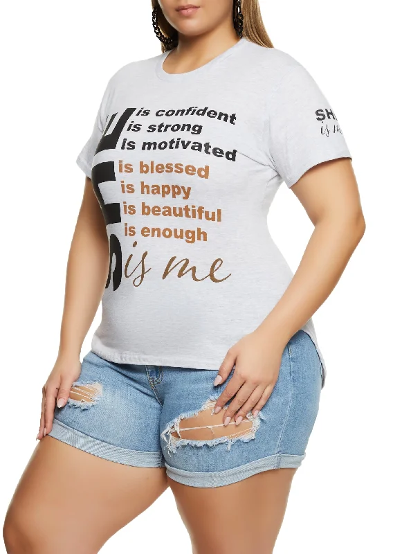 Plus Size She is Me High Low Hem Graphic Tee