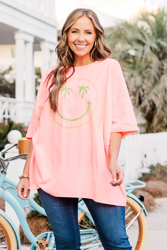 Seeing Palms Boyfriend Tee, Neon Coral Pink