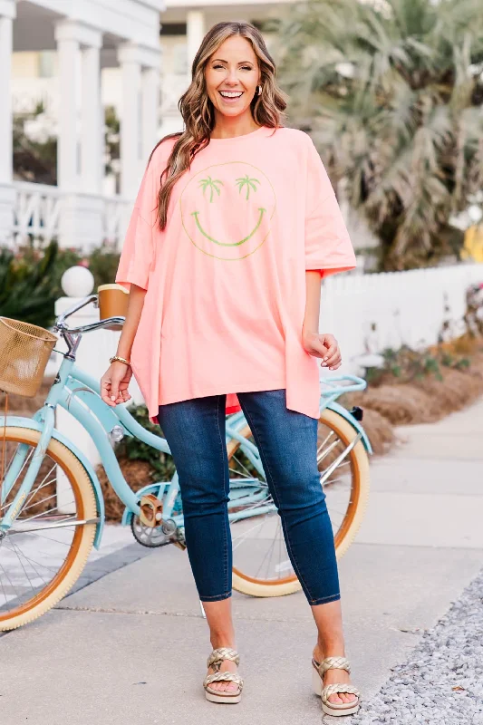 Seeing Palms Boyfriend Tee, Neon Coral Pink