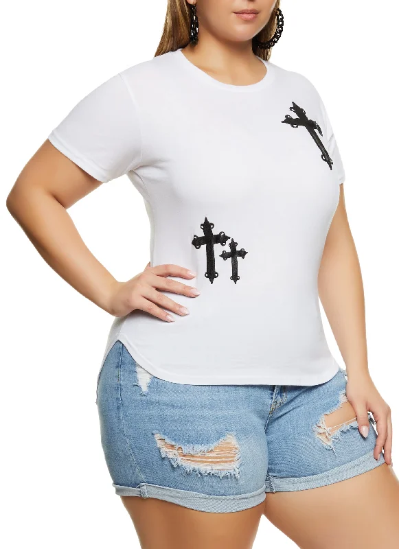 Plus Size Cross High Low Hem Graphic Tee