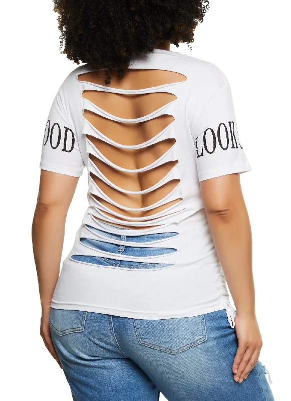 Plus Size I Always Look Good Slashed Back Graphic T Shirt