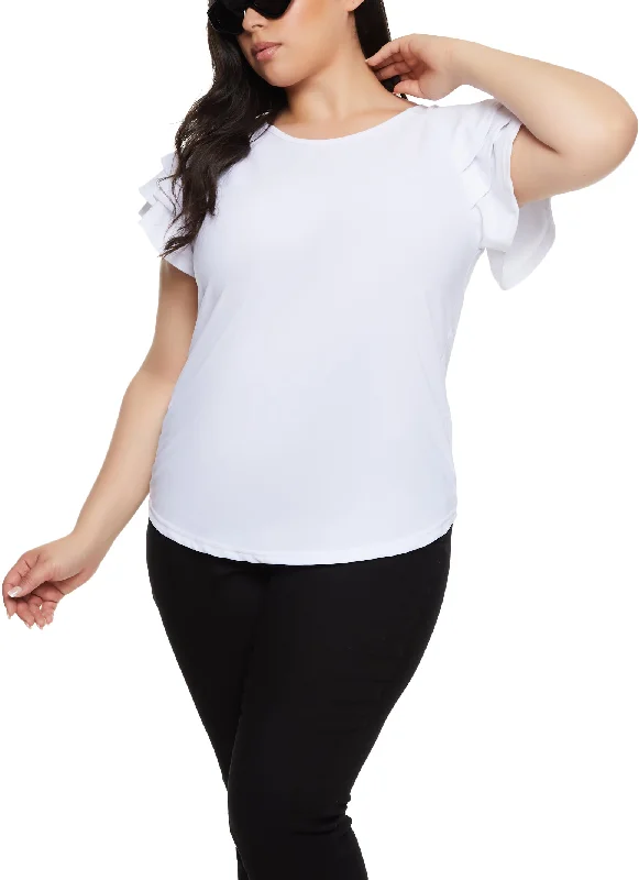 Plus Size Tiered Flutter Short Sleeve Blouse