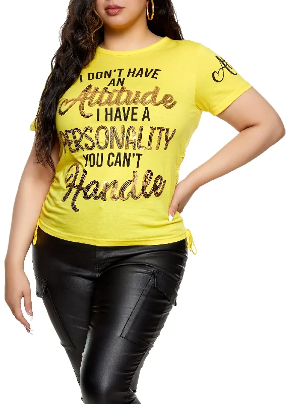 Plus Size Sequin I Dont Have An Attitude Graphic T Shirt