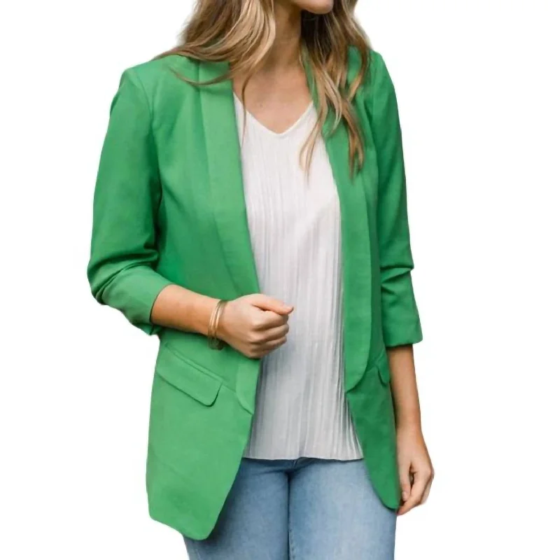 Open Front Collared Blazer In Kelly Green