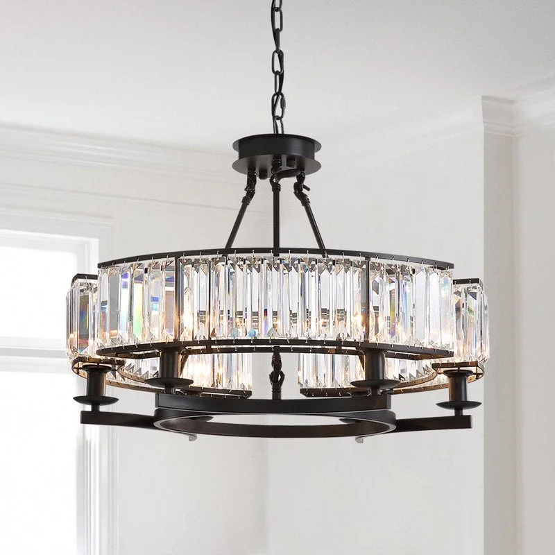 Art Deco Chandeliers for a Retro - Glam Look26 in. 6-Light Modern Farmhouse Crystal Chandelier Black Drum Kitchen Island Pendant Light Art Deco Chandeliers for a Retro - Glam Look26 in. 6-Light Modern Farmhouse Crystal Chandelier Black Drum Kitchen Island Pendant Light