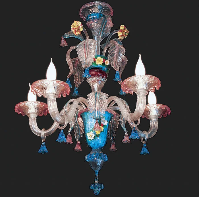 Art Deco Chandeliers for a Retro - Glam Look5 Light Floral Murano Chandelier