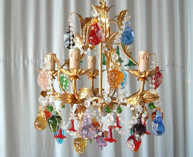 Rustic Wood Chandeliers for Country - Style Houses5 Light Murano Chandelier With Solid Glass Fruits