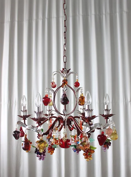 Industrial Iron Chandeliers for Loft - Inspired Spaces6 Light Murano Glass Fruit Chandelier With Painted Red Frame Industrial Iron Chandeliers for Loft - Inspired Spaces6 Light Murano Glass Fruit Chandelier With Painted Red Frame