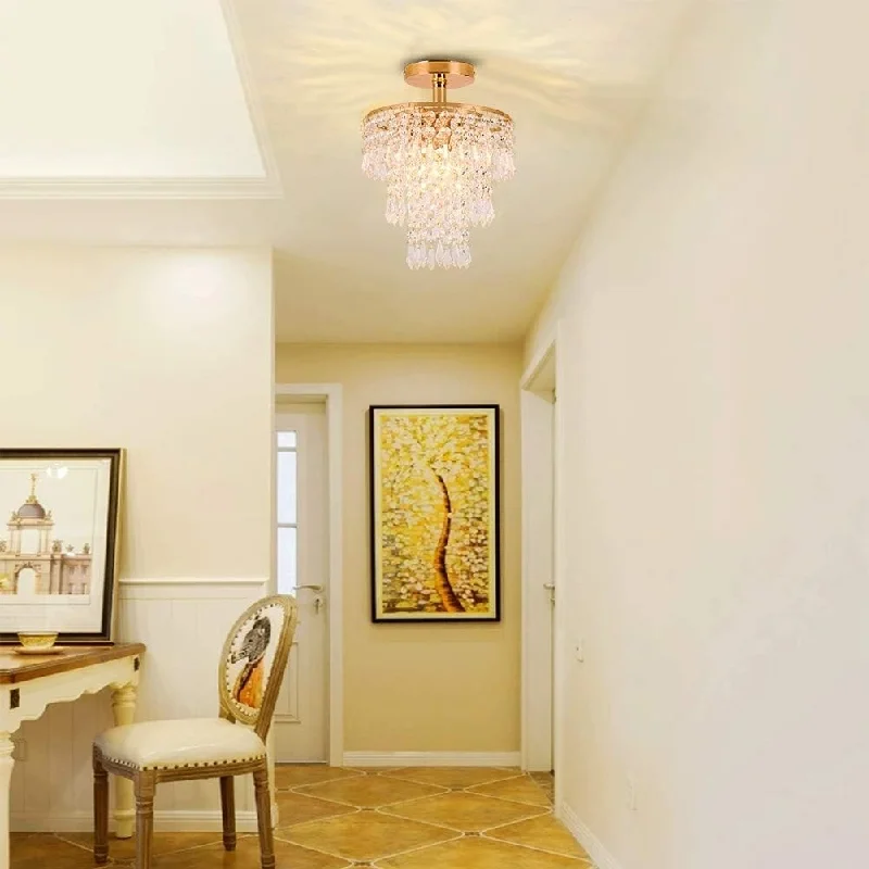 Chandeliers for High Ceilings to Fill Vertical Space7.9'' Small Crystal Chandelier Led 3 Tiers Crystal Ceiling Lights