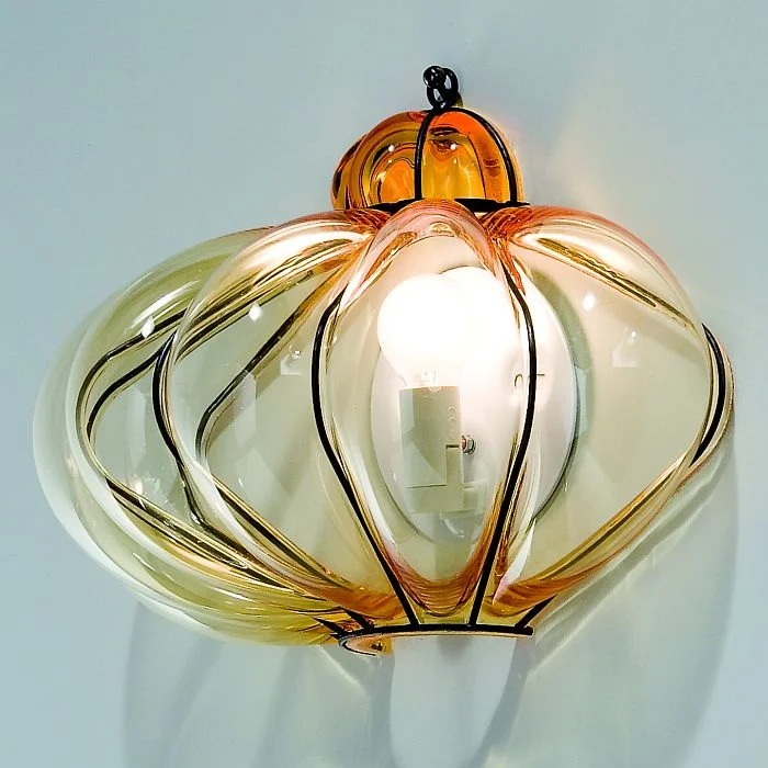 Chandeliers with Metal Frames in Bronze FinishAmber Or Clear Murano Glass Wall Light On A Black Nickel Frame