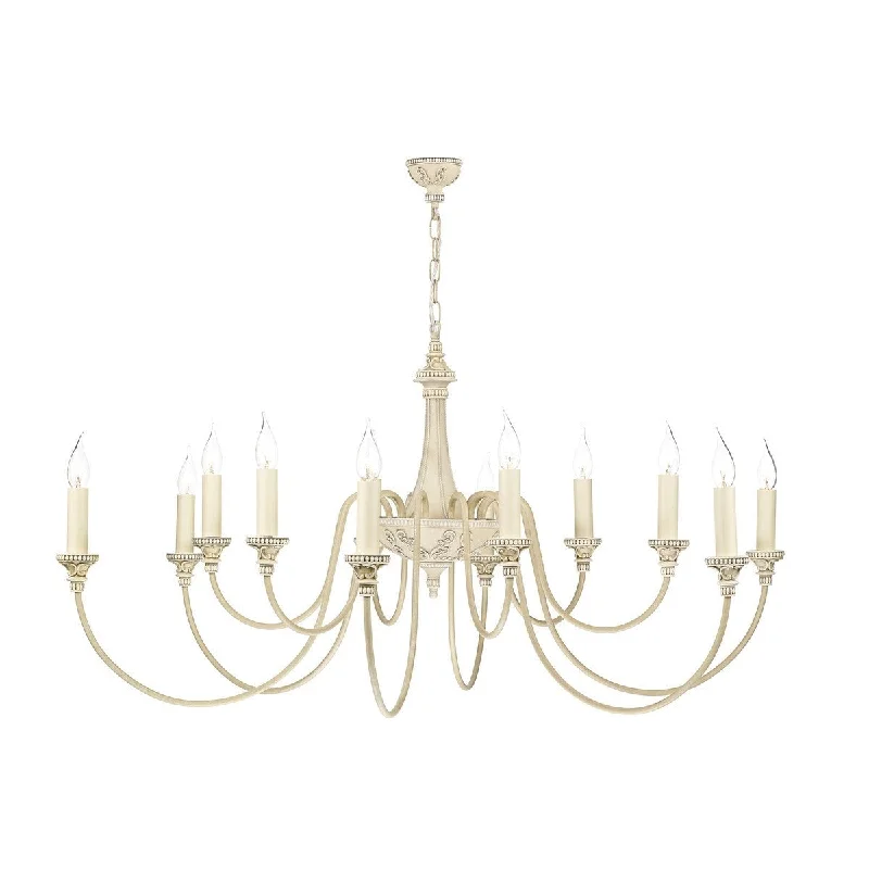 Chandeliers with Metal Frames in Black FinishBailey Antique Cream 12 Arm Chandelier - ID 7781