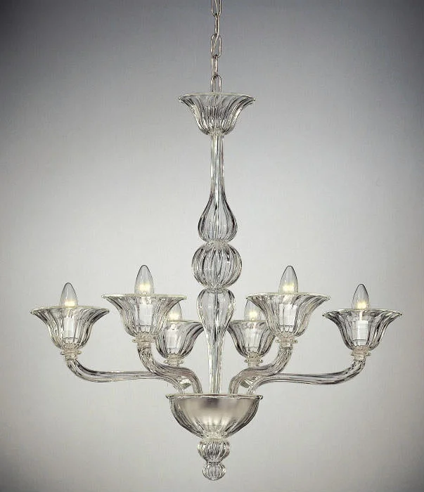 Chandeliers with Adjustable Arms for Directional LightingClassic Clear Venetian Glass Chandelier With 6 Lights Chandeliers with Adjustable Arms for Directional LightingClassic Clear Venetian Glass Chandelier With 6 Lights