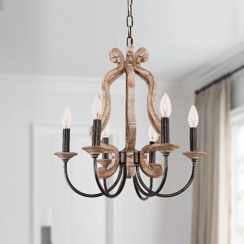 French Country Chandeliers with a Romantic AuraCusp Barn Farmhouse 6-Light Wood Chandelier Adjustable Height Rustic Hanging Light for Hallway Kitchen French Country Chandeliers with a Romantic AuraCusp Barn Farmhouse 6-Light Wood Chandelier Adjustable Height Rustic Hanging Light for Hallway Kitchen