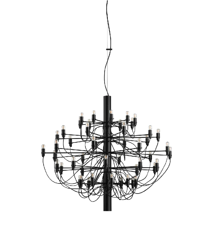 Minimalist Chandeliers for Sleek and Simple InteriorsFLOS 2097/50 Suspension In Matt Black With Frosted LED Bulbs Included - ID 9901 Minimalist Chandeliers for Sleek and Simple InteriorsFLOS 2097/50 Suspension In Matt Black With Frosted LED Bulbs Included - ID 9901