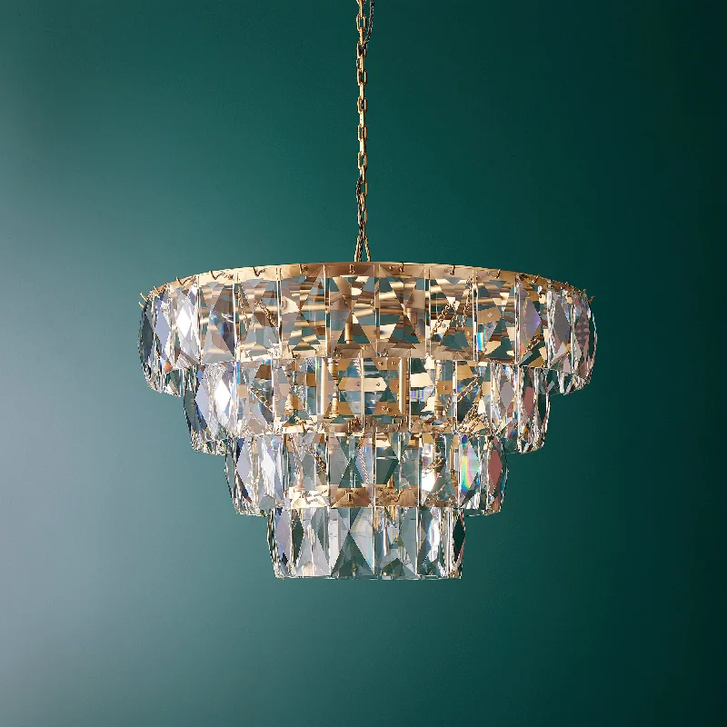 Incandescent Chandeliers for a Warm and Traditional GlowFour Tiered Conchita Chandelier in prismatic glass and brass Incandescent Chandeliers for a Warm and Traditional GlowFour Tiered Conchita Chandelier in prismatic glass and brass