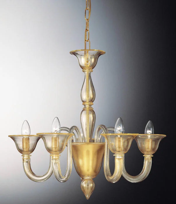 Modern Crystal Chandeliers for Contemporary HomesGold Murano Glass 5 Arm Chandelier With 24 Carat Gold Modern Crystal Chandeliers for Contemporary HomesGold Murano Glass 5 Arm Chandelier With 24 Carat Gold